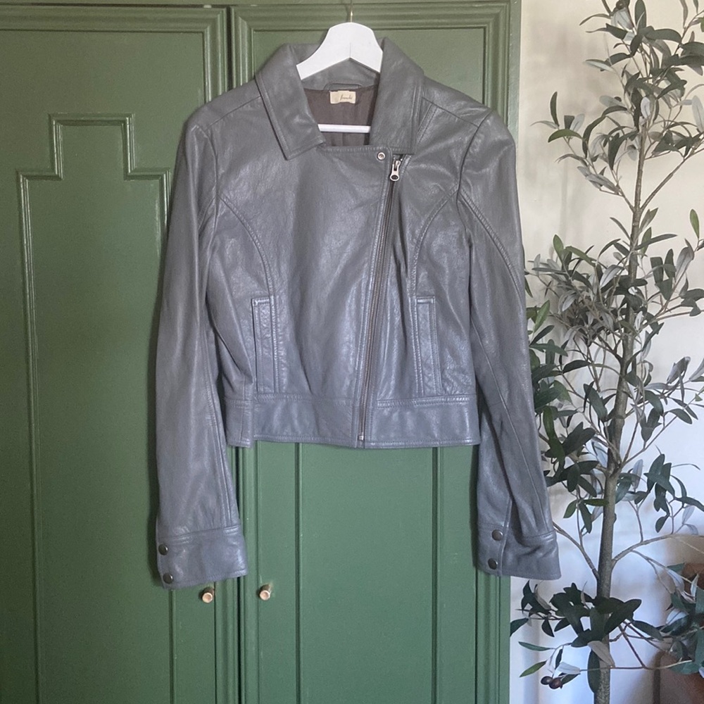 Gunmetal Grey Leather Motorcycle Jacket